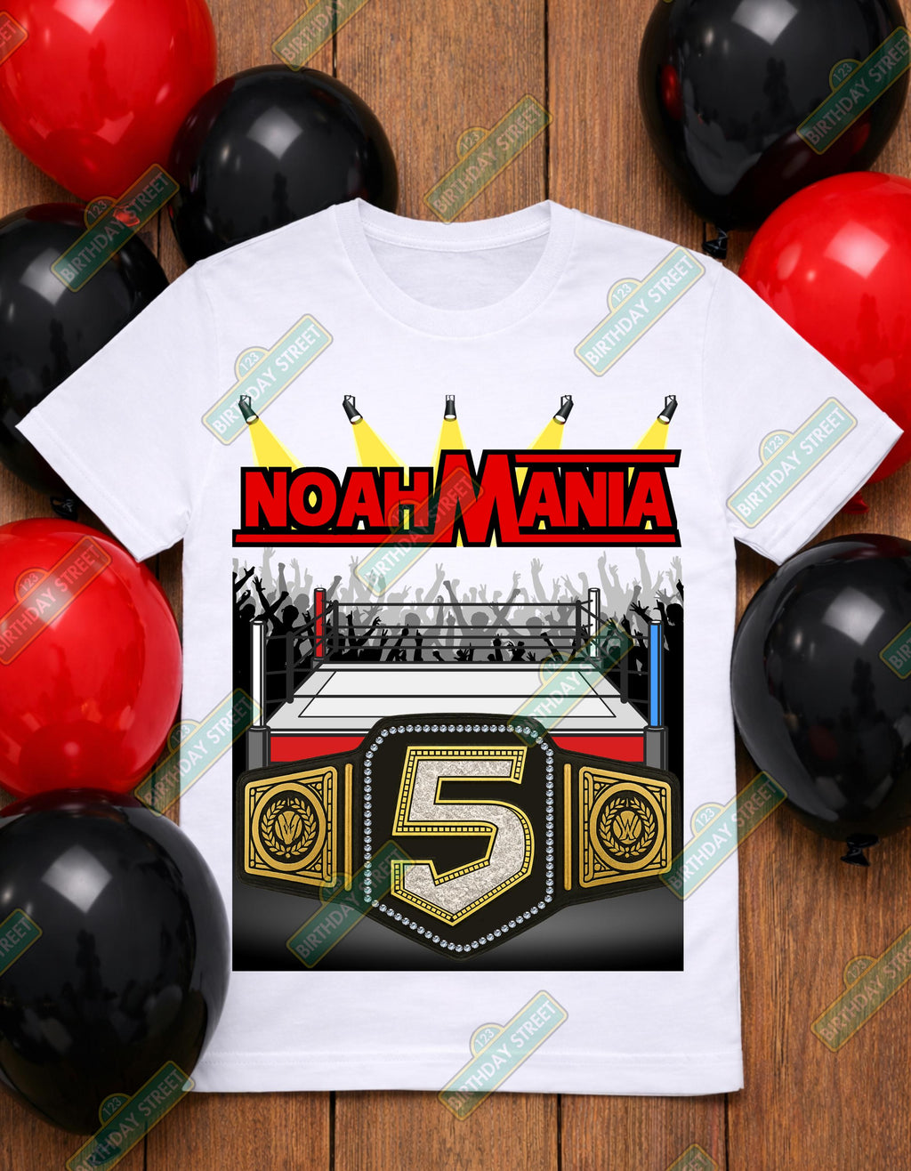 Wrestling Birthday Shirt, Custom Name Age Champion Belt Tee, Kids Wrestling Party Birthday Shirt