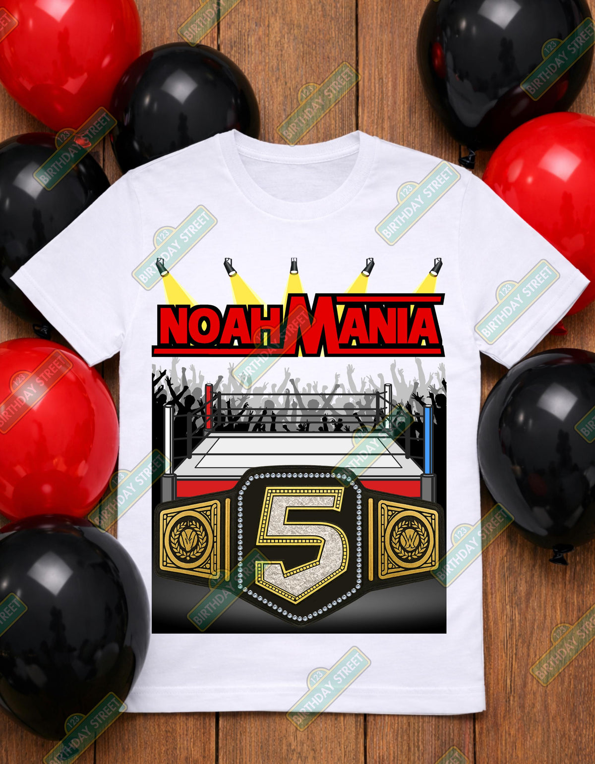 Wrestling Birthday Shirt, Custom Name Age Champion Belt Tee, Kids Wrestling Party Birthday Shirt