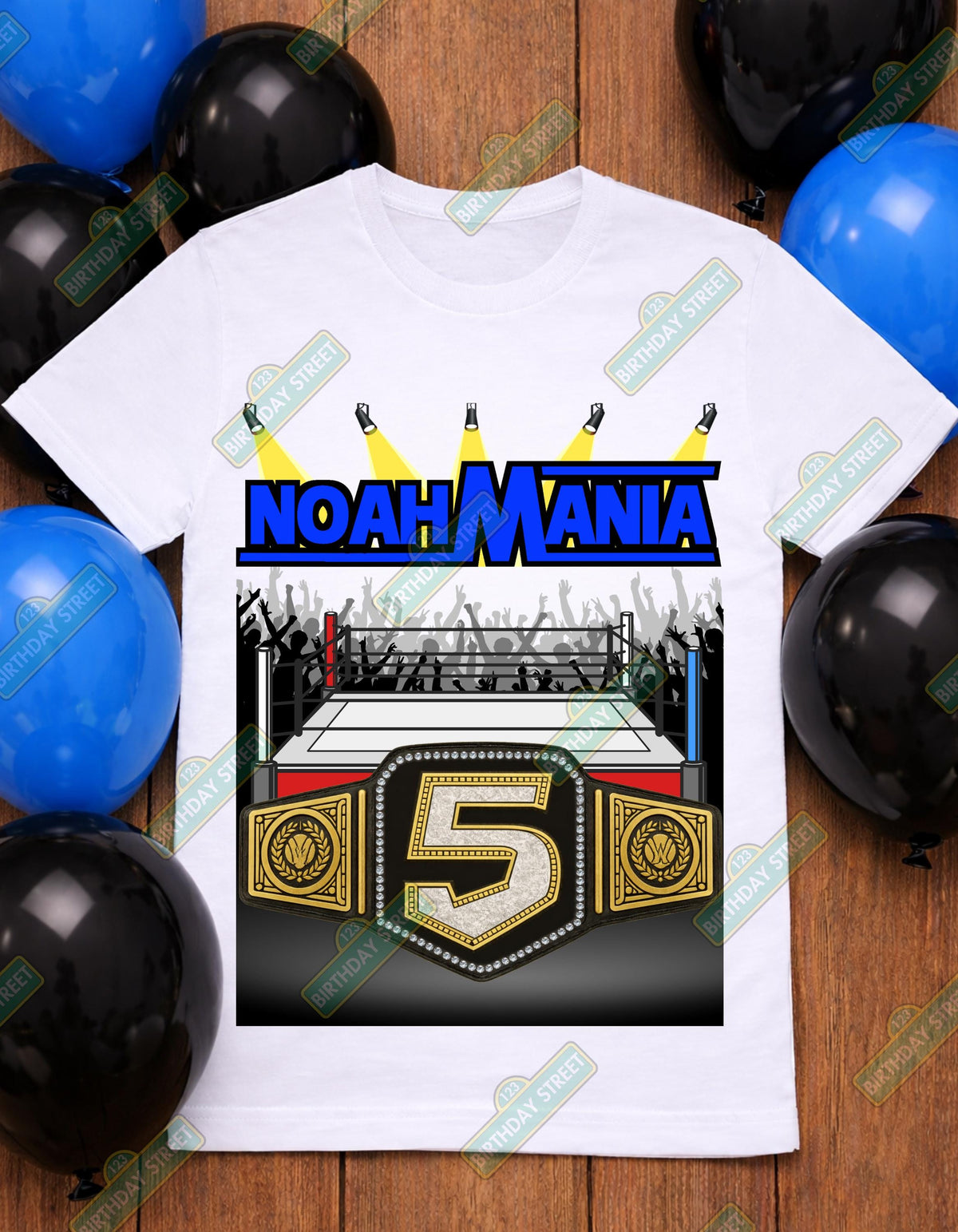 Wrestling Birthday Shirt, Custom Name Age Champion Belt Tee, Kids Wrestling Party Birthday Shirt
