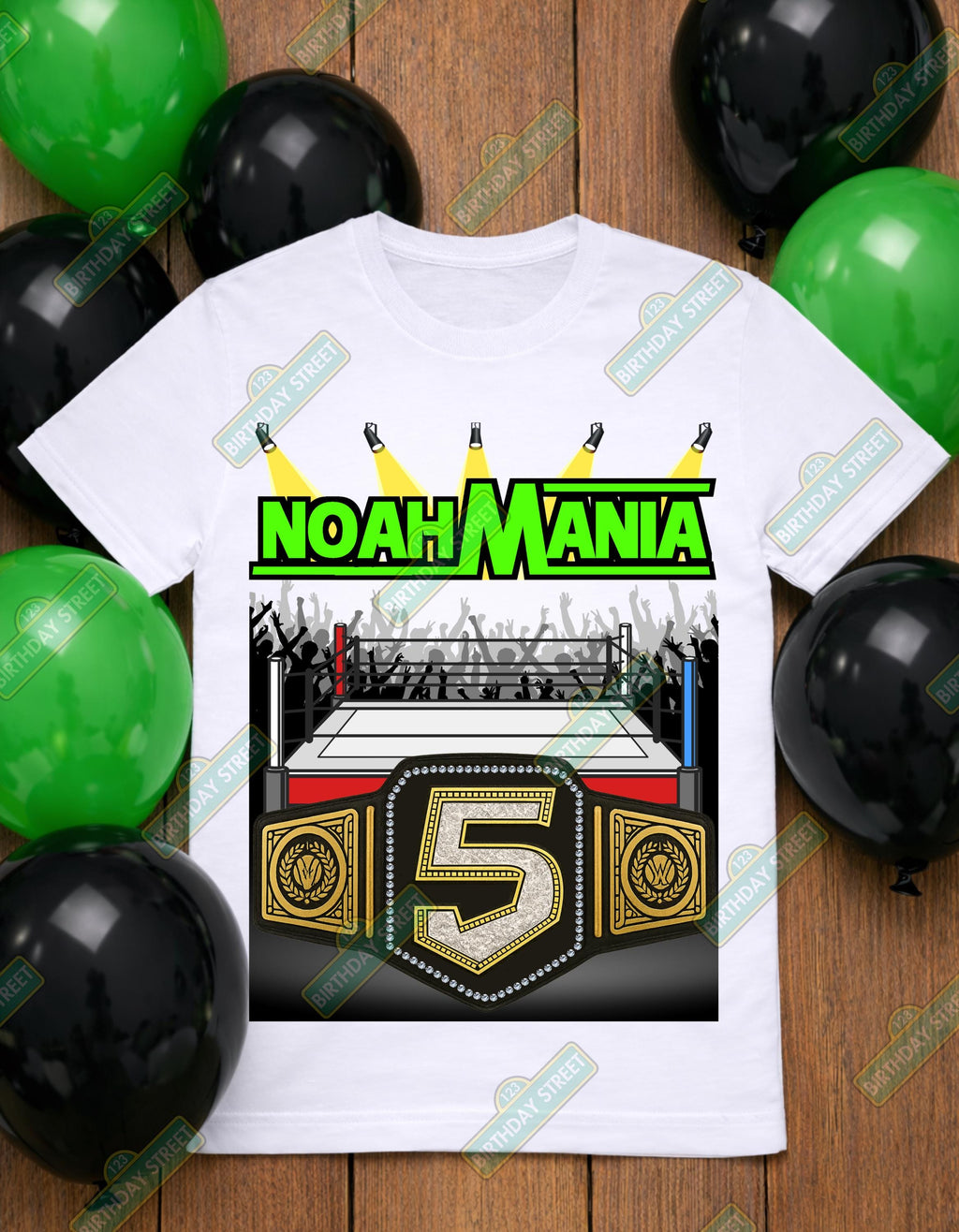 Wrestling Birthday Shirt, Custom Name Age Champion Belt Tee, Kids Wrestling Party Birthday Shirt