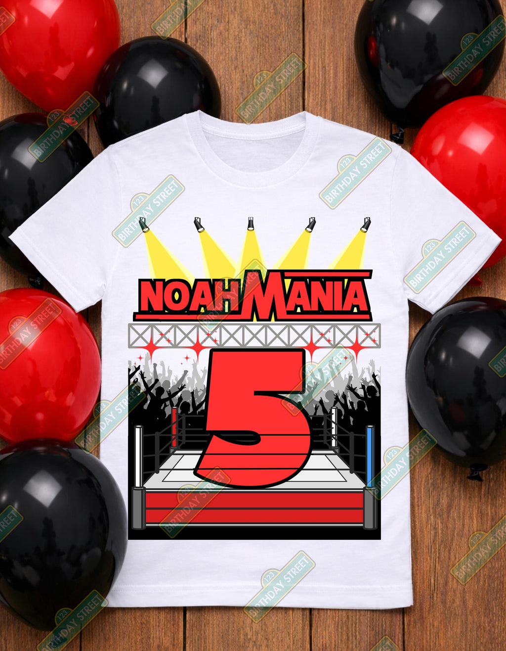 Wrestling Birthday Shirt, Custom Name Age Birthday Mania Tee, Kids Wrestling Party Shirt