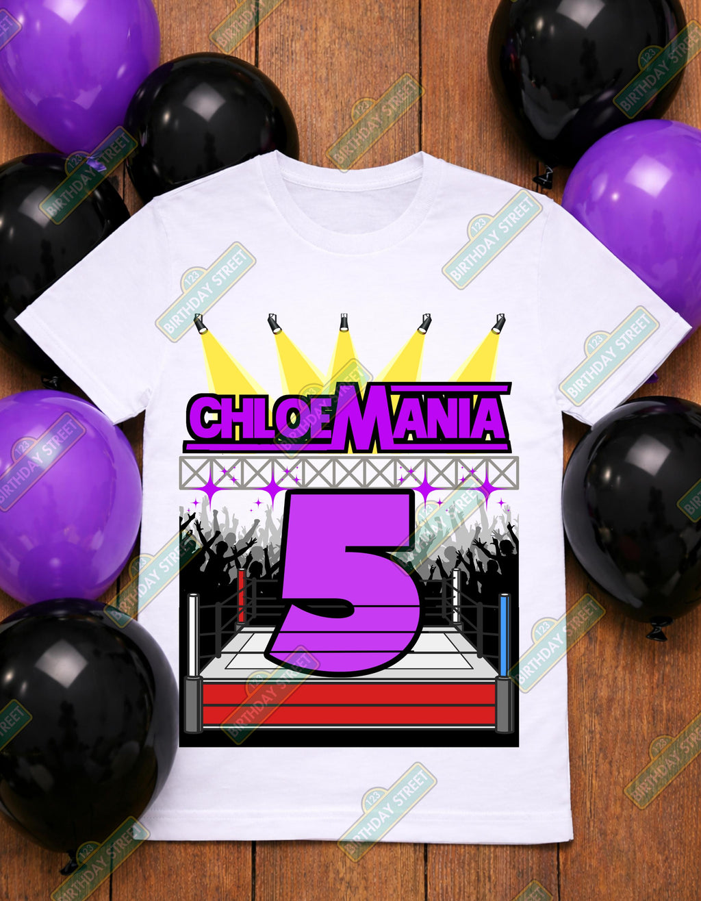 Wrestling Birthday Shirt, Custom Name Age Birthday Mania Tee, Kids Wrestling Party Shirt