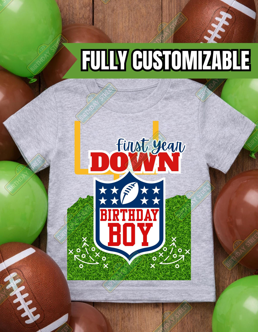 First Year Down Custom Football Birthday Tee - 1st Birthday Shirt - Football Birthday Shirt - Custom Name Shirt - 1st Down Shirt