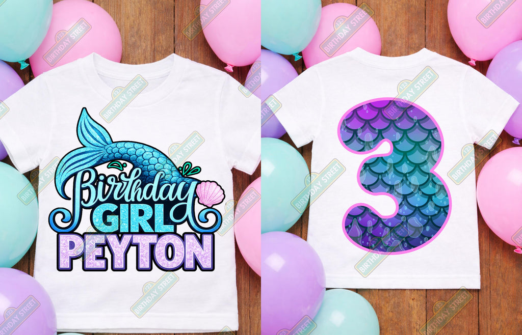 Mermaid Birthday Shirt – Custom Name & Age – Under the Sea Birthday Tee – Girls Mermaid Party Shirt – Personalized Mermaid Birthday Outfit