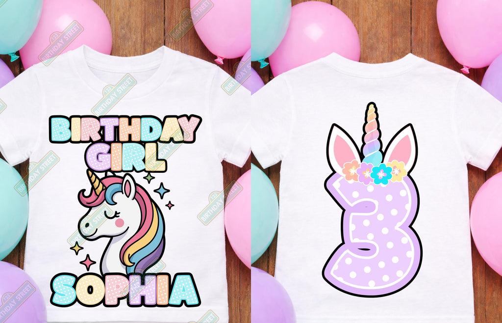Custom Unicorn Birthday Tee - Custom Unicorn Shirt - Custom Rainbow Shirt - Custom Name & Age Shirt - Girl Birthday - Magical Birthday