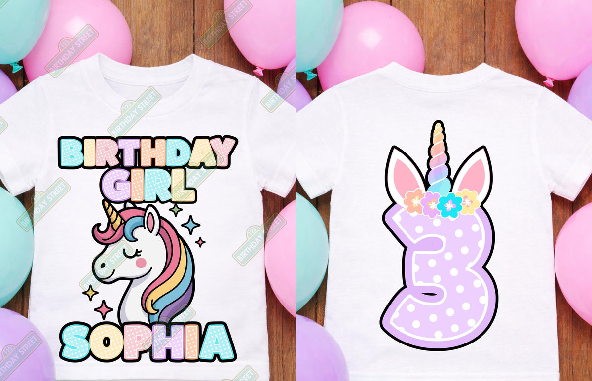 Custom Unicorn Birthday Tee - Custom Unicorn Shirt - Custom Rainbow Shirt - Custom Name & Age Shirt - Girl Birthday - Magical Birthday
