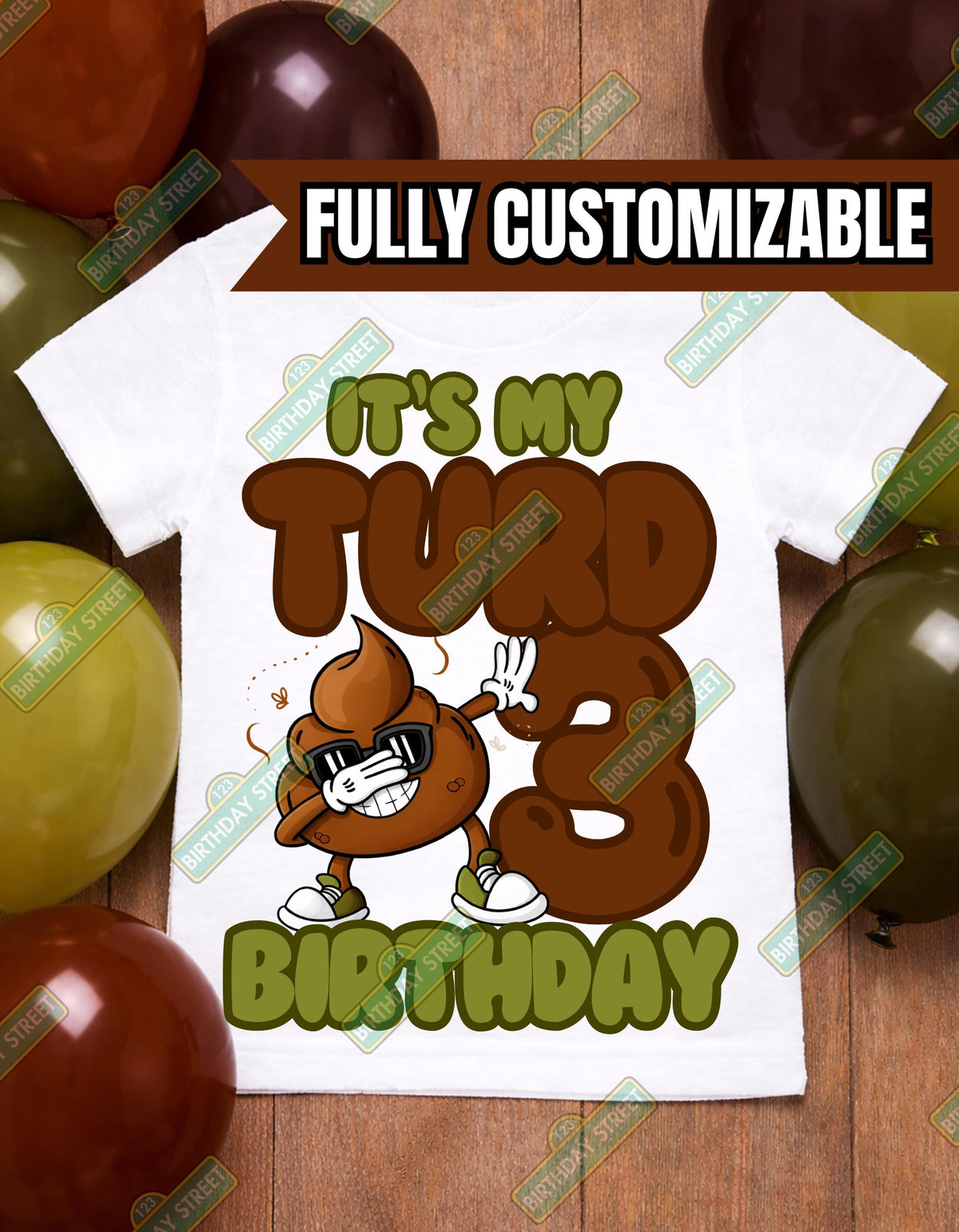 Funny 3rd Birthday Shirt, It’s My Turd Birthday Shirt, 3rd Birthday Outfit Boy Girl, Poop Emoji Birthday Shirt, Custom Name Age Tee