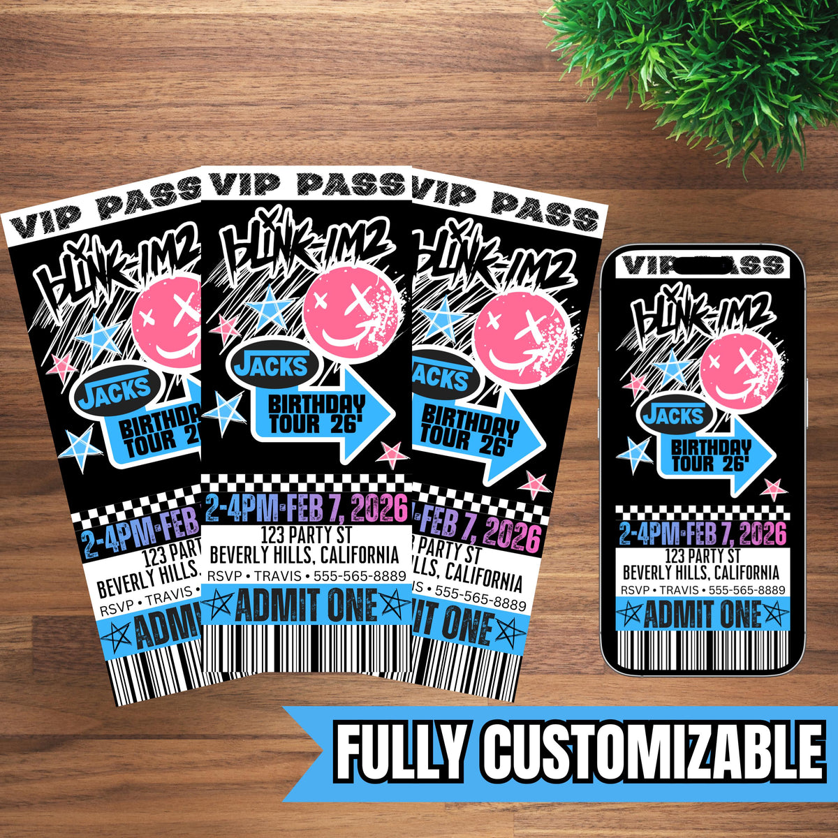 Pop Punk Birthday Party Invitation – Blink-IM2 Inspired Invite – Custom Birthday Invite – Rock Theme Birthday – 2nd Birthday - Digital File