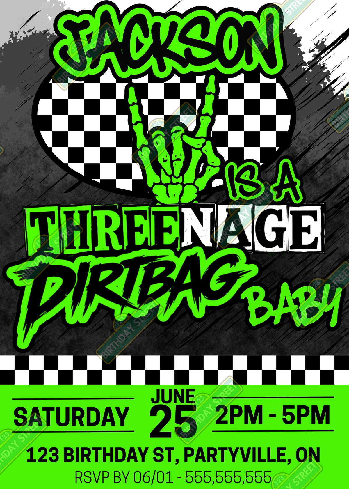 Threenage Dirtbag Birthday Invitation, Punk Rock 3rd Birthday Invite, Edgy Toddler Birthday, Rock Theme Party Invite, Custom Kids Birthday I
