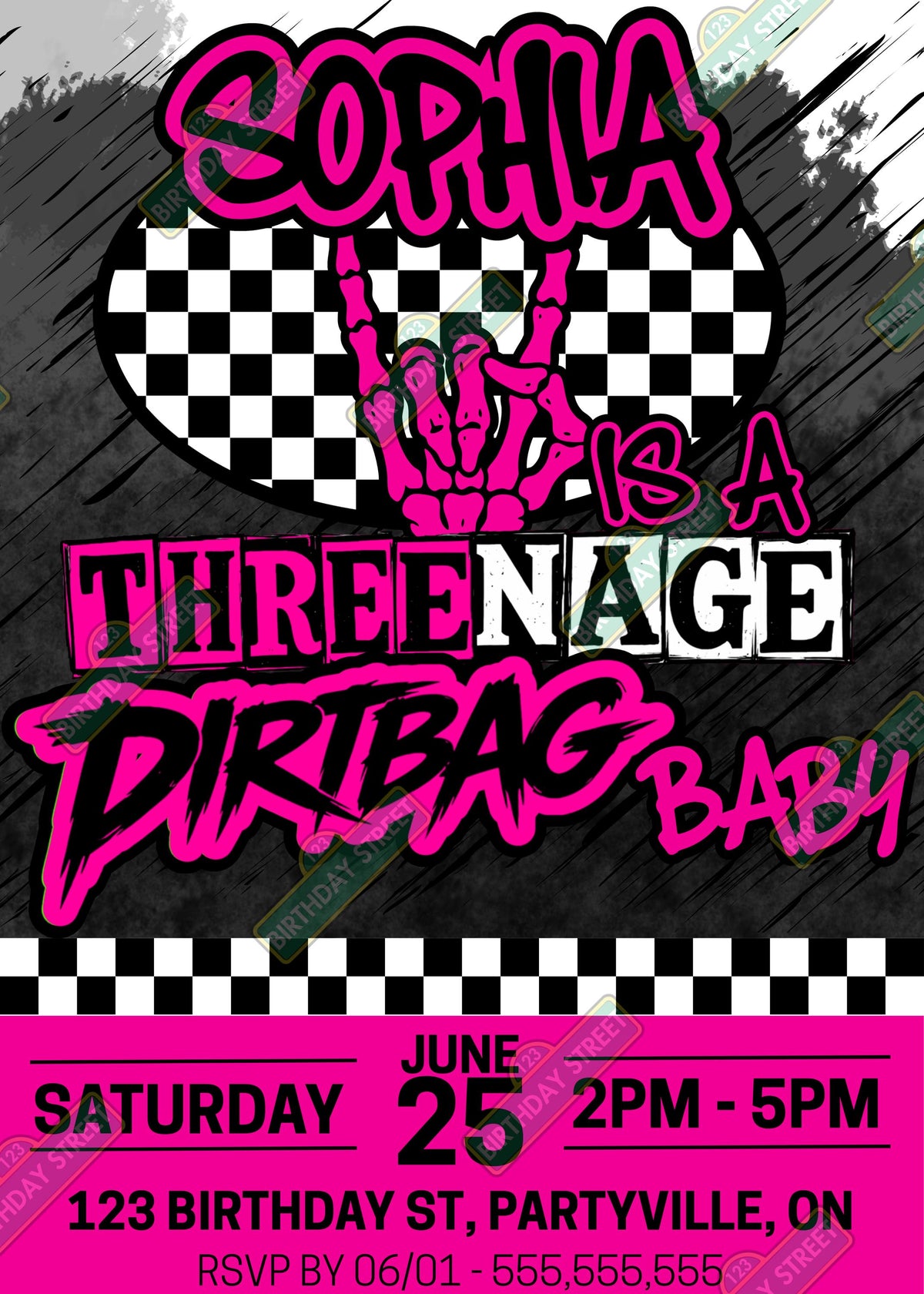 Threenage Dirtbag Birthday Invitation, Punk Rock 3rd Birthday Invite, Edgy Toddler Birthday, Rock Theme Party Invite, Custom Kids Birthday I