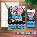 No One Likes You When You're Turning 3 Invitation | Punk Rock 3rd Birthday Invite | Grunge Birthday Party Invite | Custom Digital Invite