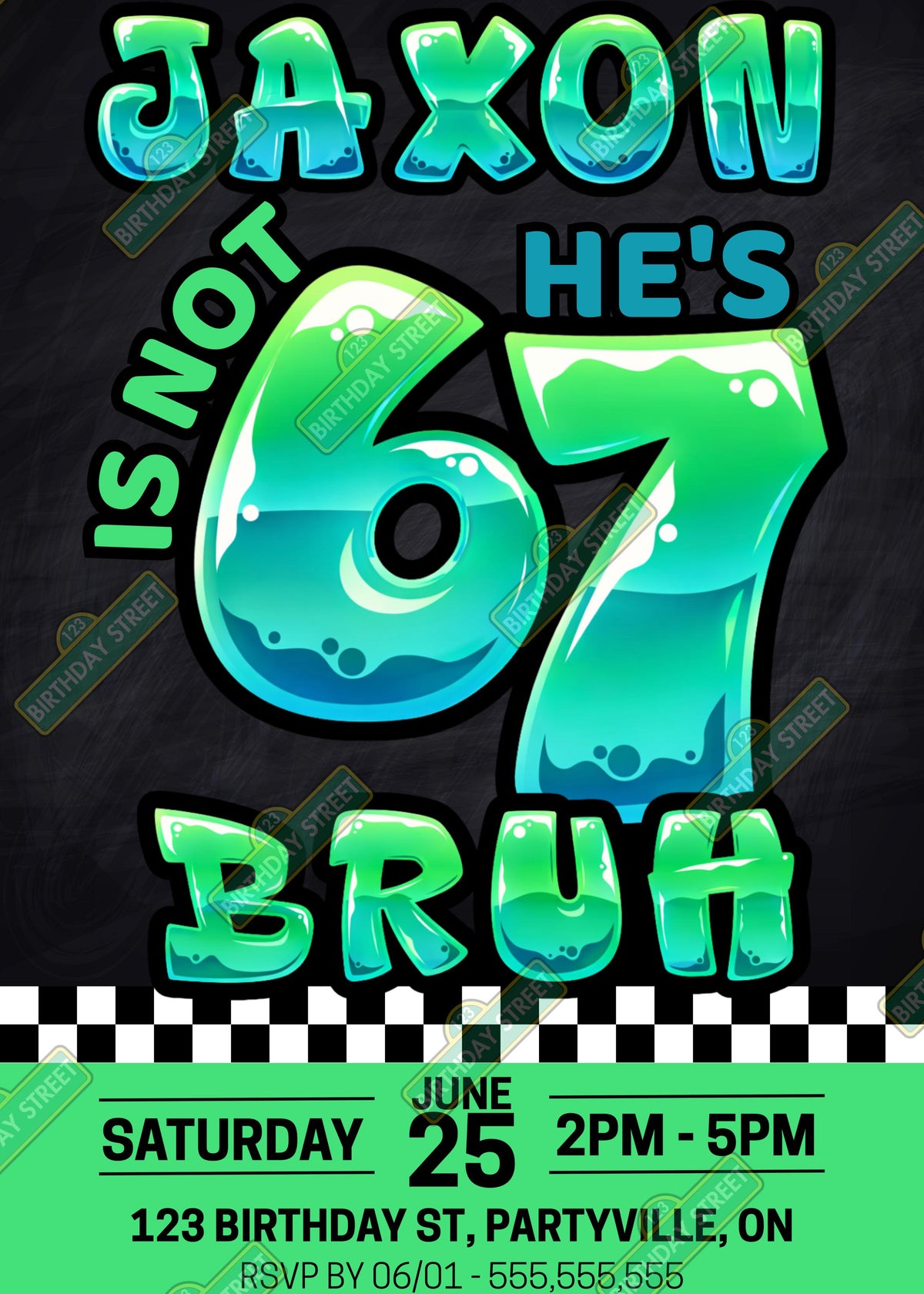 He’s Not 6 He’s 7 / She’s Not 6 She’s 7 Birthday Invitation, Funny 7th Birthday Invite, Viral Trend Kids Party, Neon Graffiti Custom Invite