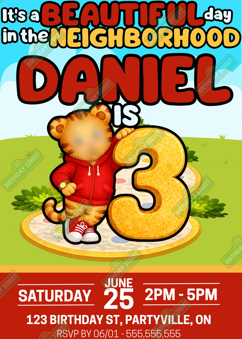 Custom Tiger Birthday Invite, “It’s a Beautiful Day” Party Invite, Toddler Birthday Invite, Custom Name Age - Digital Invitation