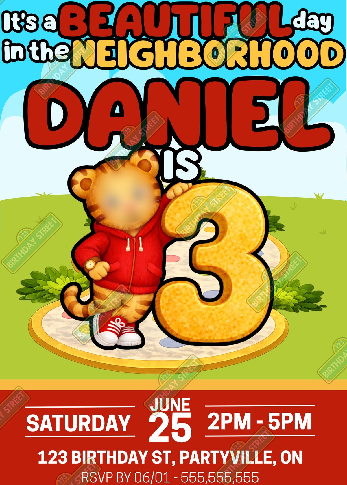 Custom Tiger Birthday Invite, “It’s a Beautiful Day” Party Invite, Toddler Birthday Invite, Custom Name Age - Digital Invitation