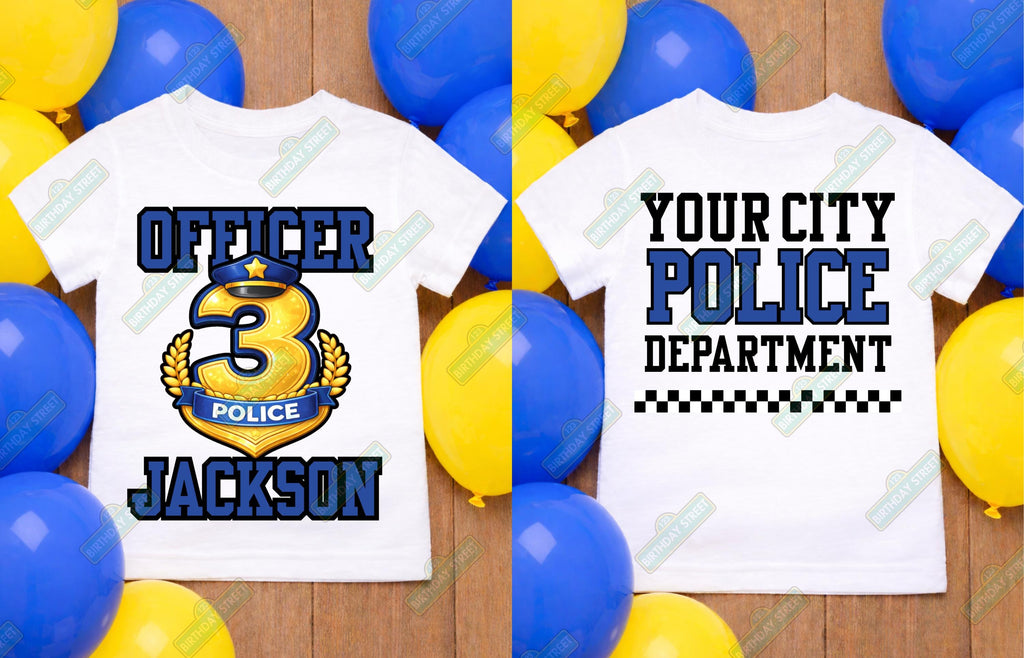 Custom Police Birthday Shirt Any Age, Police Birthday Tee Boy Girl, Cop Party Shirt Personalized Name Age, Police Badge Birthday Outfit Kids