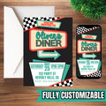 50s Diner Birthday Invitation, Retro Party Invite, Personalized Diner Birthday Invite, Rockabilly Birthday, Custom Name Party Invitation, An