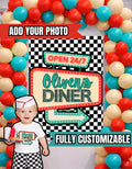 50s Diner Birthday Poster Bundle, Retro Party Poster Set, Custom Name Poster + Photo Poster, Rockabilly Birthday Decor- Digital