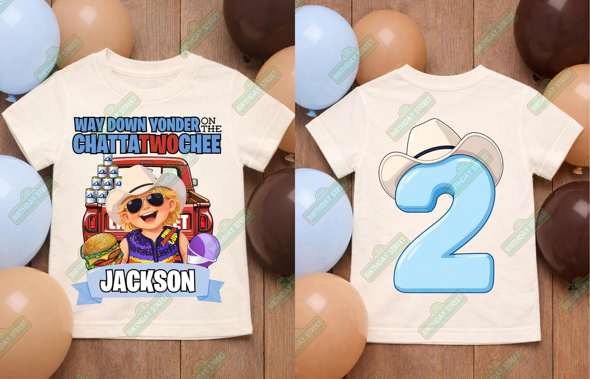 Way Down Yonder on the Chattatwochee Birthday Shirt – Custom Name Tee – Country Music Birthday Shirt – 2nd Birthday - Cowboy Birthday Shirt