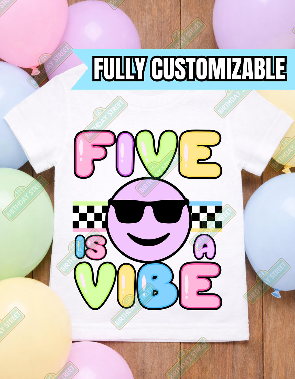 Five Is A Vibe Birthday Shirt, Custom Name 5th Birthday Tee, Boy Girl Birthday Shirt, Kids Fifth Birthday Outfit, Personalized Front Back Te