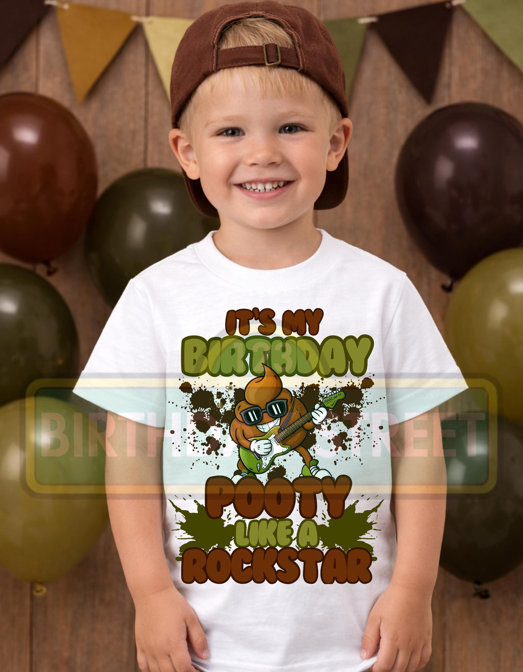Funny Birthday Shirt Any Age, Pooty Like a Rockstar Shirt, Poop Emoji Birthday Tee, Custom Name Age Shirt, Kids Birthday Outfit, Front Back