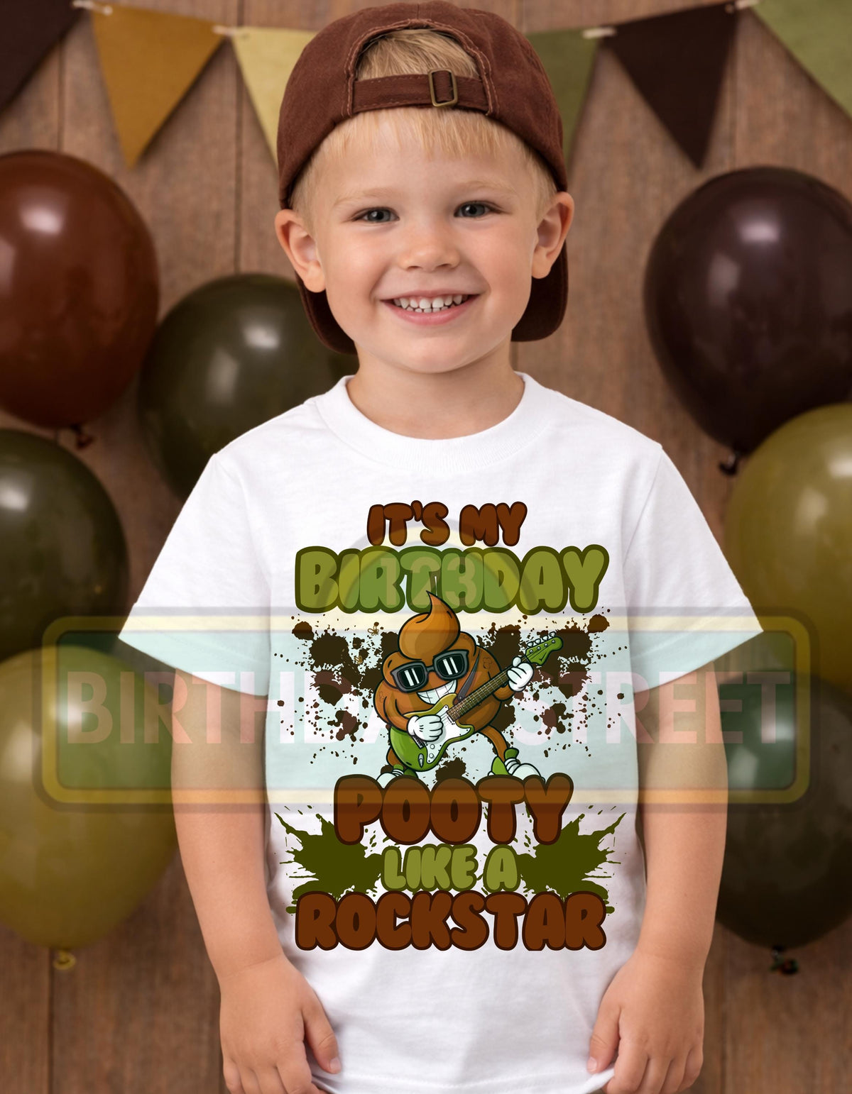 Funny Birthday Shirt Any Age, Pooty Like a Rockstar Shirt, Poop Emoji Birthday Tee, Custom Name Age Shirt, Kids Birthday Outfit, Front Back