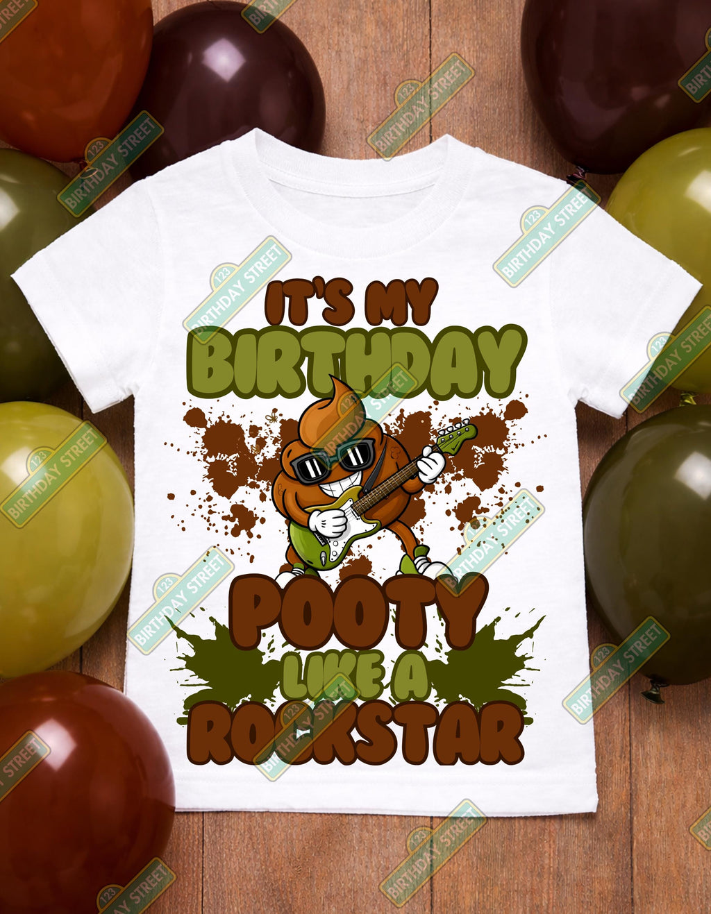 Funny Birthday Shirt Any Age, Pooty Like a Rockstar Shirt, Poop Emoji Birthday Tee, Custom Name Age Shirt, Kids Birthday Outfit, Front Back