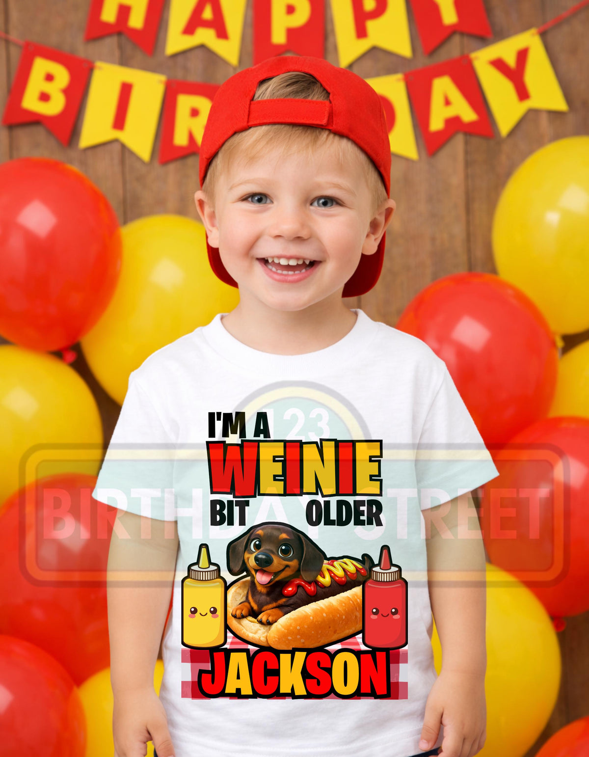 Custom Weinie Bit Older Birthday Shirt, Funny Hot Dog Dog Birthday Tee, Dachshund Birthday Shirt, Any Name Kids Birthday Shirt