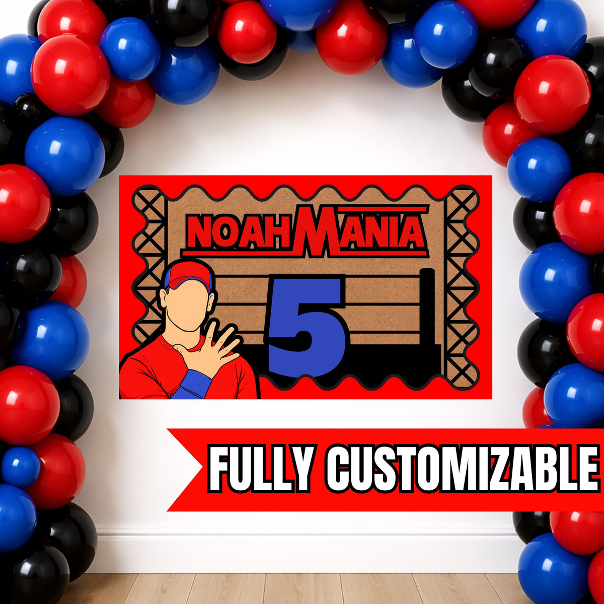 Custom Wrestling Birthday Banner Template 5x3 ft, Hand Painted Banner Template, Any Name Any Age, DIY Party Backdrop, Craft Paper Banner