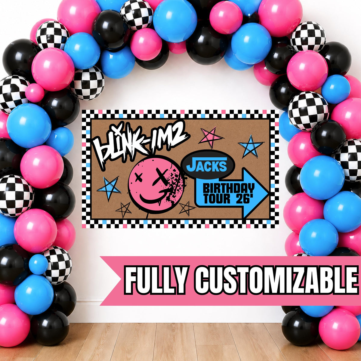 Blink IM2 Custom 2nd Birthday Banner Template, Blink Inspired 2nd Birthday Party Banner, Any Name Age Sign, 5x3 Craft Paper Banner Design