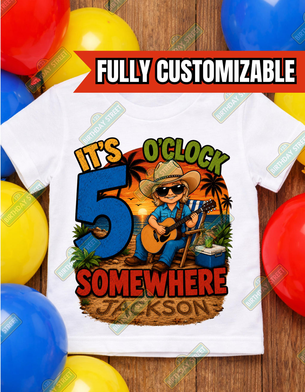 It's Five O'Clock Somewhere Birthday Shirt, I'm Five Years Old Somewhere Shirt, Country 5th Birthday Tee, Custom Name Birthday Shirt, Cowboy