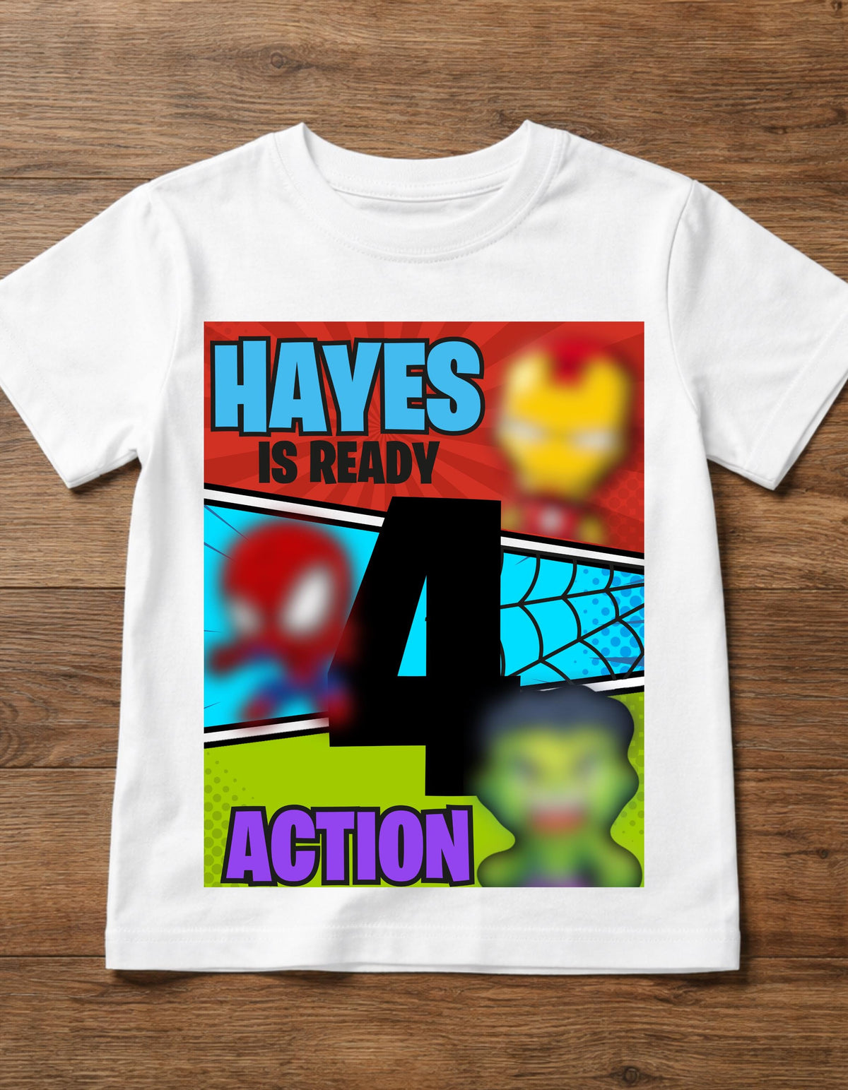 Ready Four Action - 4th Birthday - Superhero Tshirt - Ready 4 Action - Fully Customizable