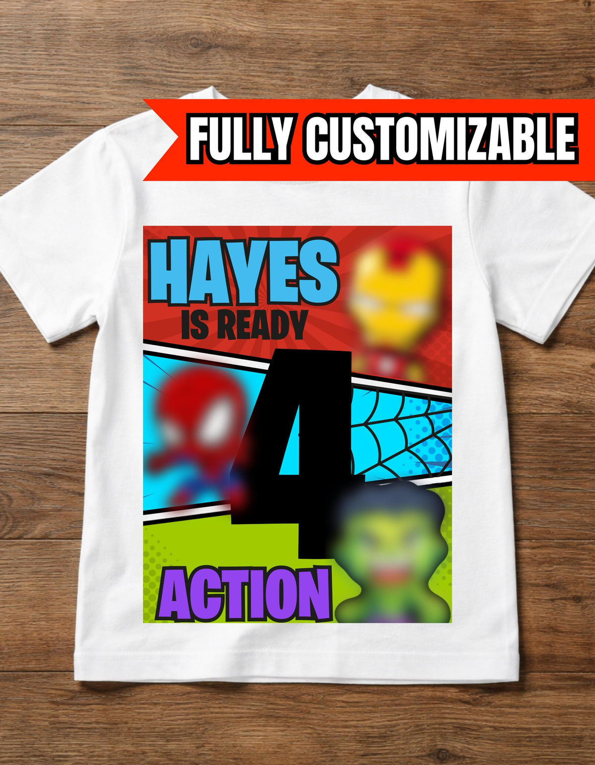 Ready Four Action - 4th Birthday - Superhero Tshirt - Ready 4 Action - Fully Customizable