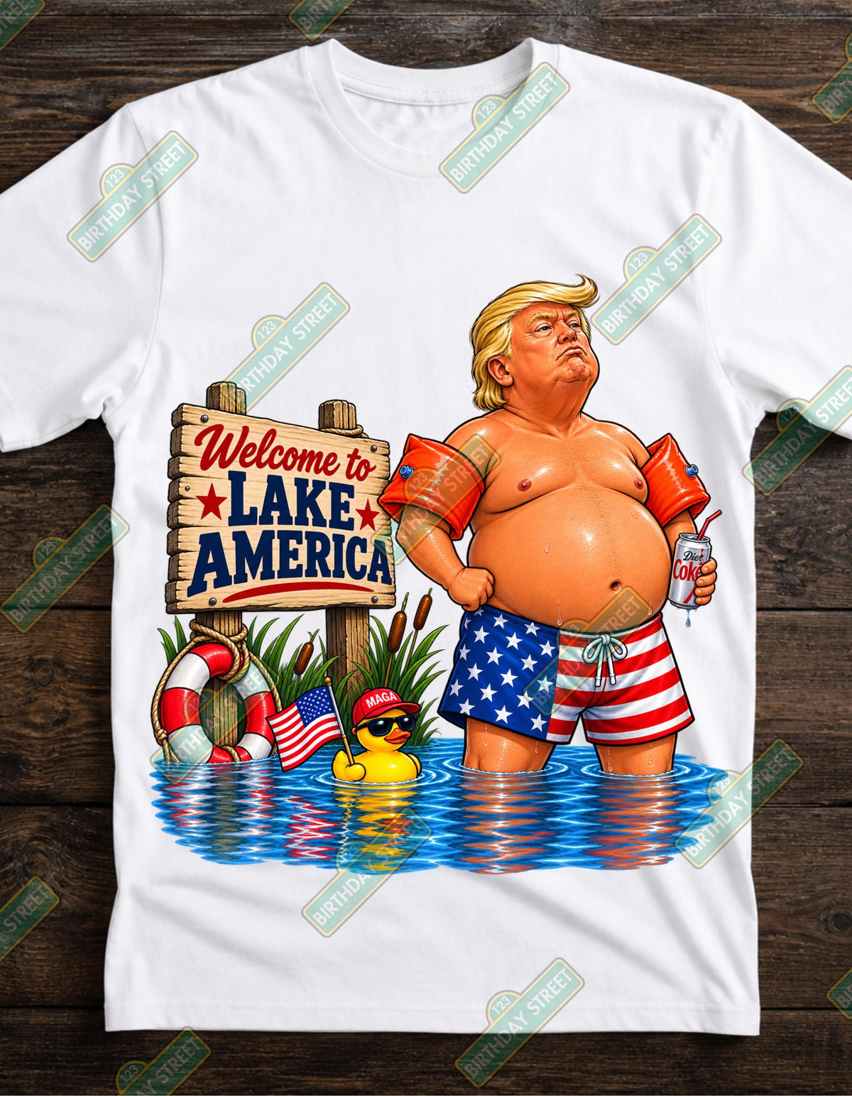 Lake America Political Satire Shirt - Funny USA Lake Vacation Tee - Presidential Parody Graphic T-Shirt - Summer Humor Novelty Gift - Trump